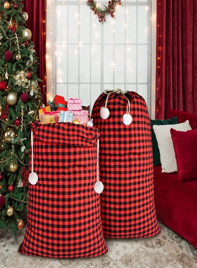 letesult 2PCS 35''x55'' Jumbo Santa Sacks Drawstring Christmas Bags, Buffalo Plaid Extra Large Christmas Gift Bags, Xmas Heavy Santa Present Storage Bag for Holiday Gift Presents Party Supplies - Image 5